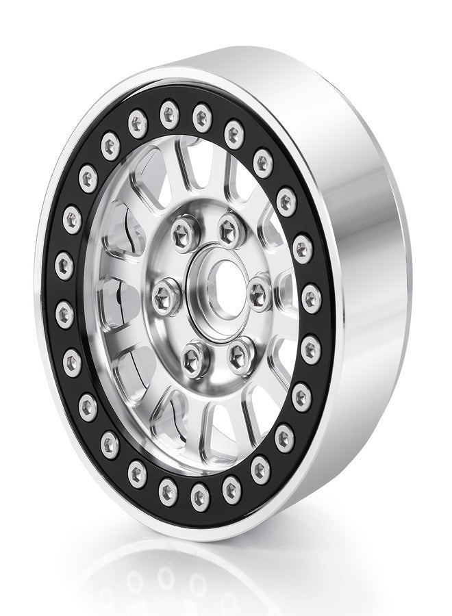 QUE-T 1.9 inches Beadlock Wheels Rims Hubs for 1/10 Axial SCX10 Wraith VS4-10 TRX4 D10 D90 D110 RC Crawler, Pack of 4 (Silver&Black) - Image 4
